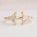 Trapezoid shape lab diamond two stone engagement ring in solid yellow gold