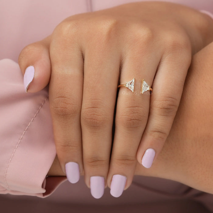 In finger look of trapezoid cut lab created diamond two stone ring