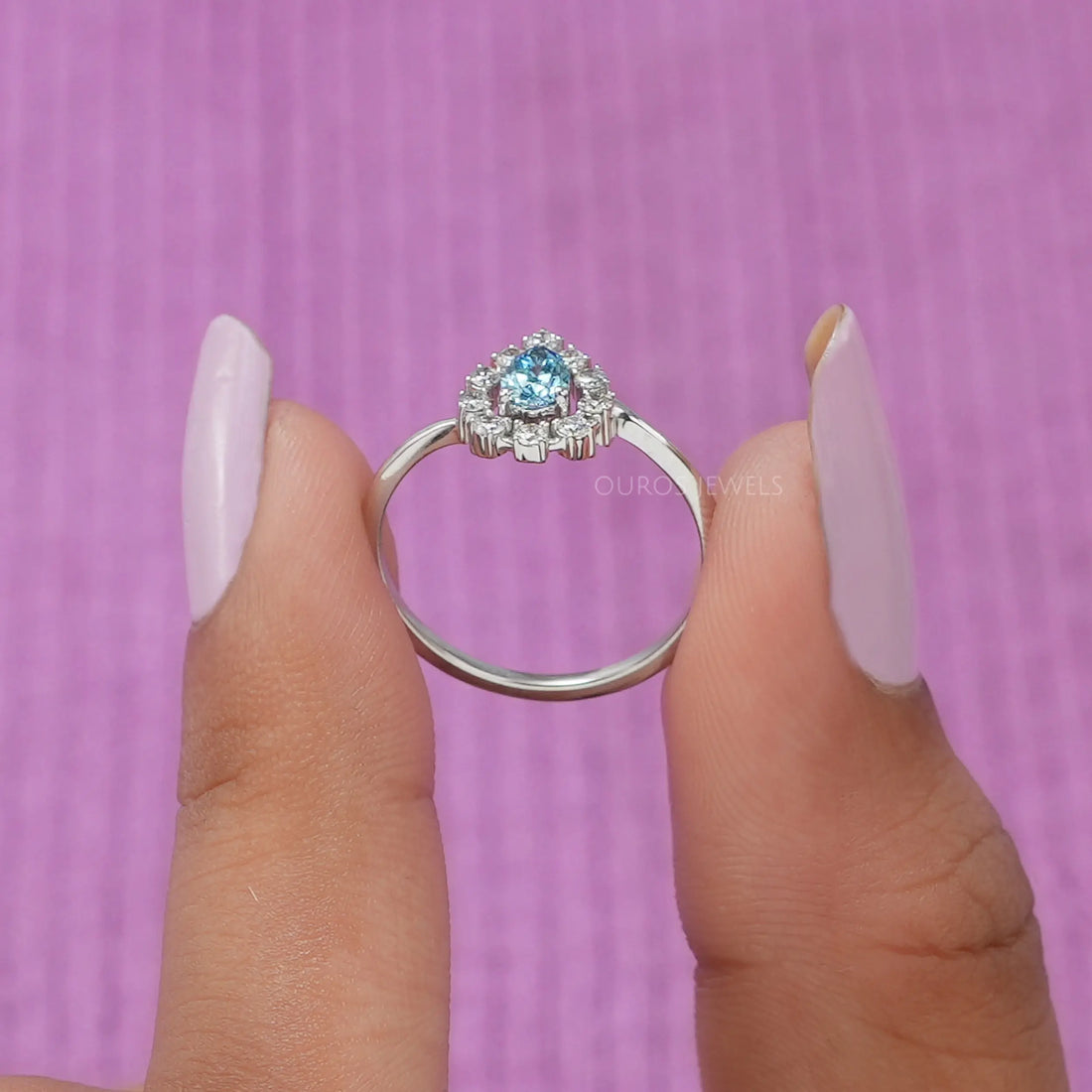 Blue Pear Cut Halo Diamond Ring