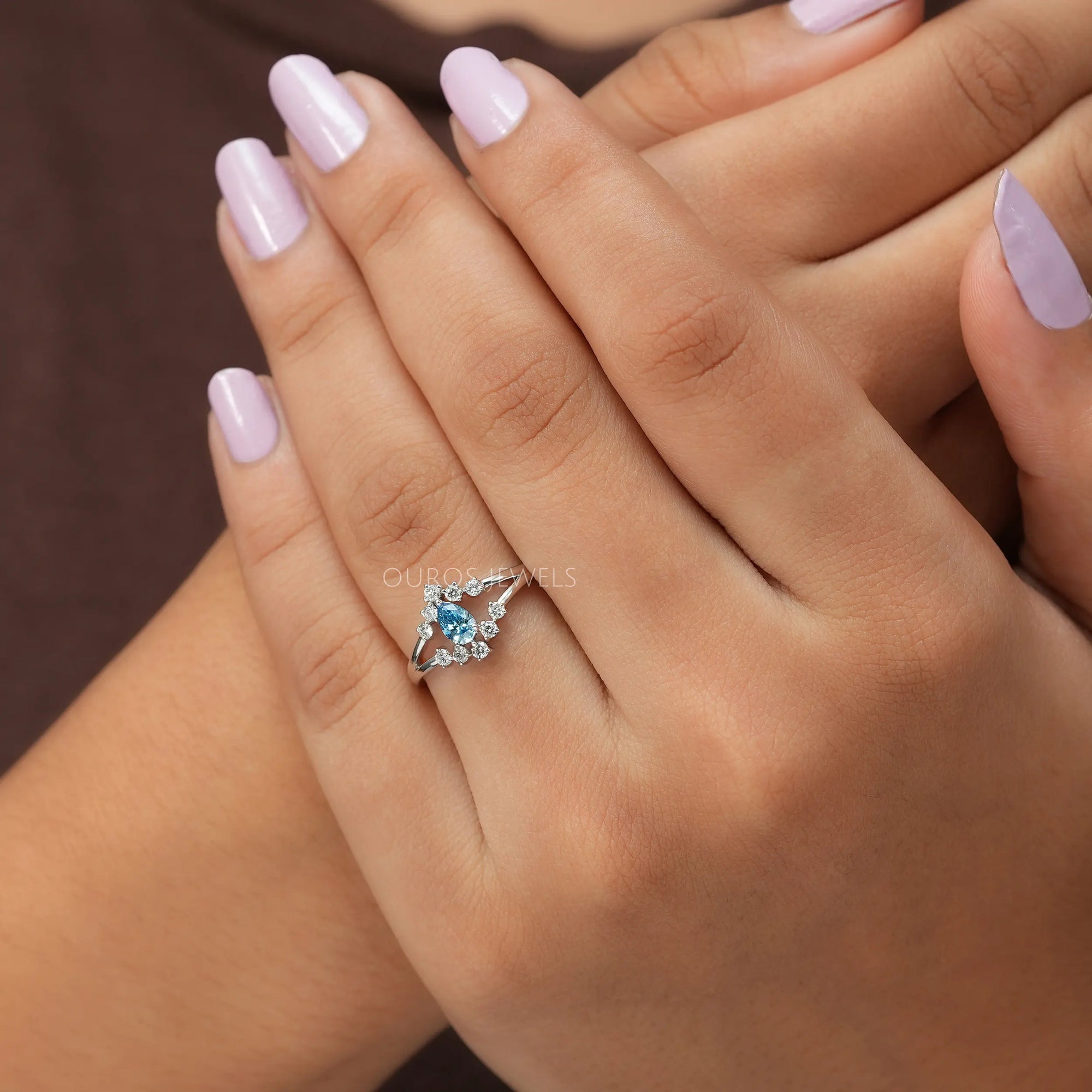 Blue Pear Cut Split Shank Wedding Ring
