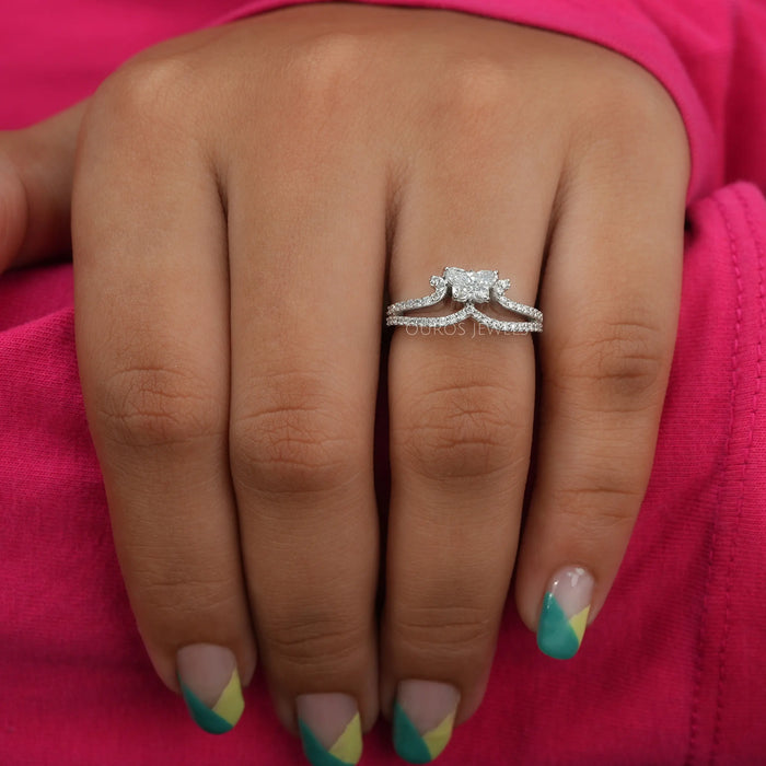 [In finger look of antique butterfly cut lab created diamond wedding ring]-[Ouros Jewels]