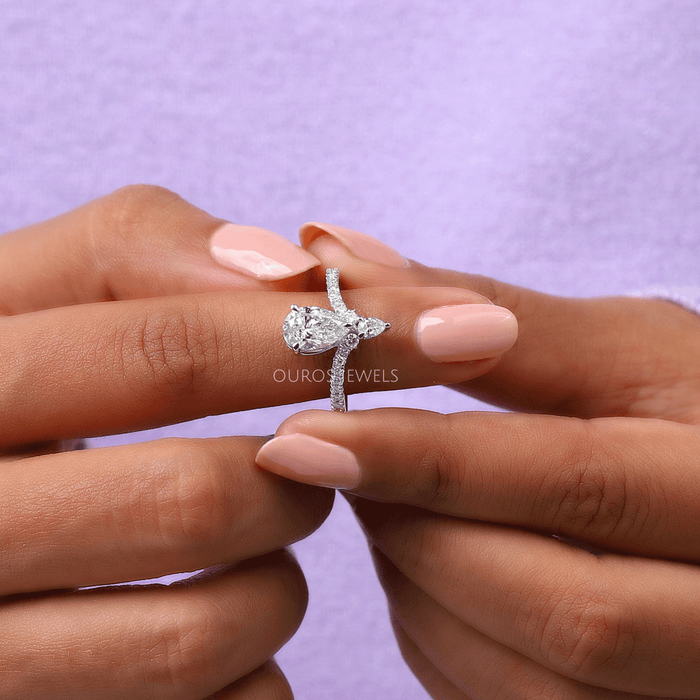 [V Shaped Pear Cut Curved Shaped Shank Diamond Ring]-[Ouros Jewels]