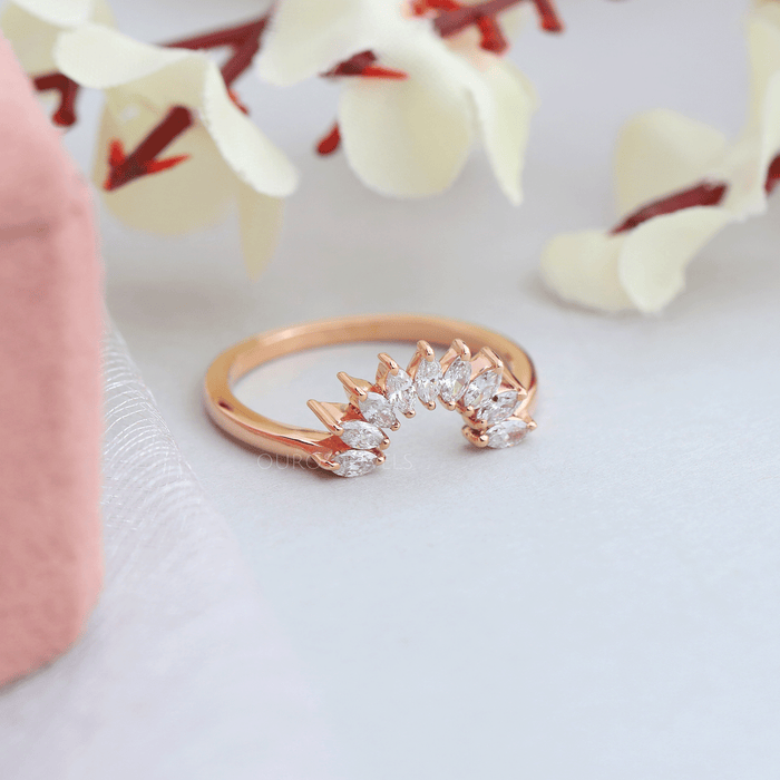Marquise Lab Diamond Curved Wedding Band