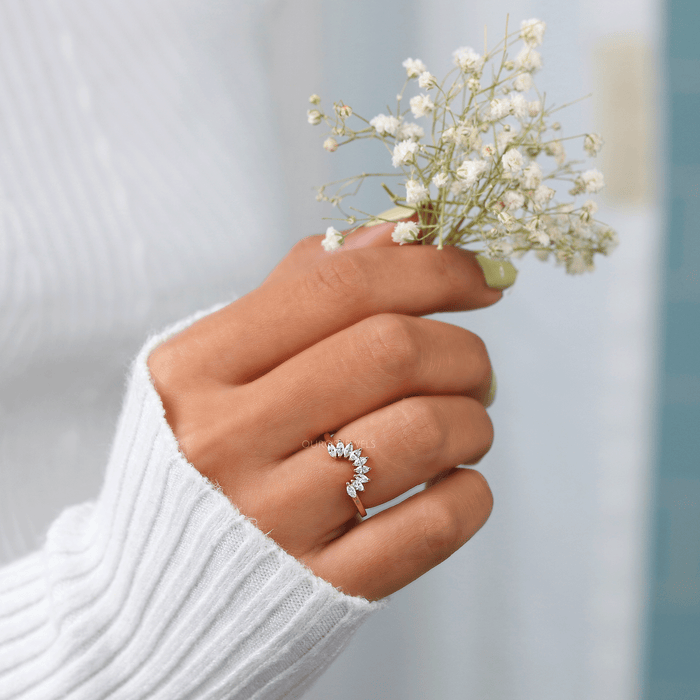 Marquise Lab Diamond Curved Wedding Band