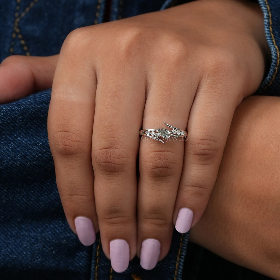 Olive Pear Diamond Bypass Ring