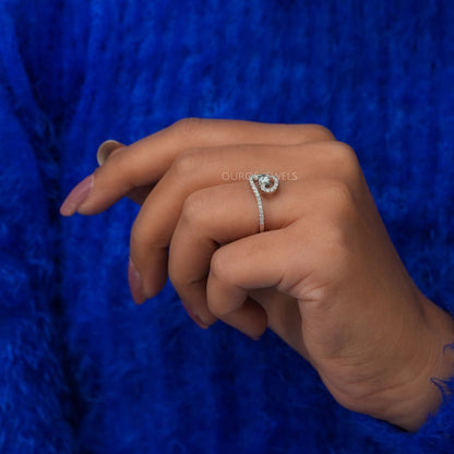 Blue Oval Diamond Bypass Engagement Ring