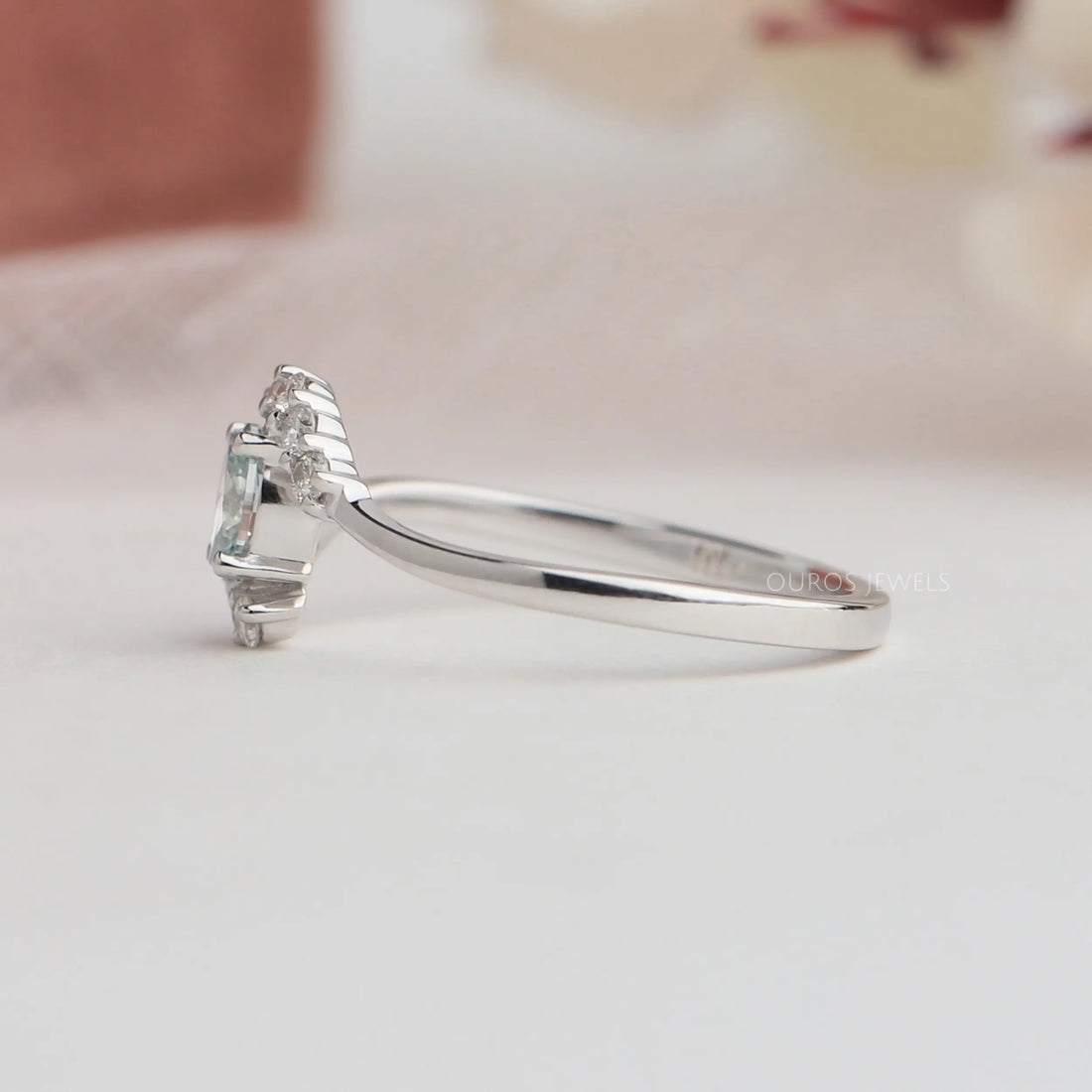 Green Oval Diamond Bypass Set Ring