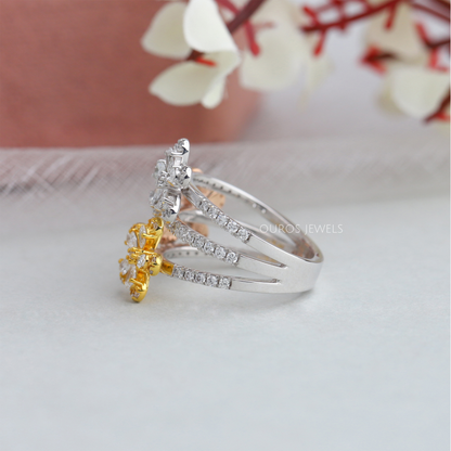 Three Flower Diamond Bridal Ring Gold