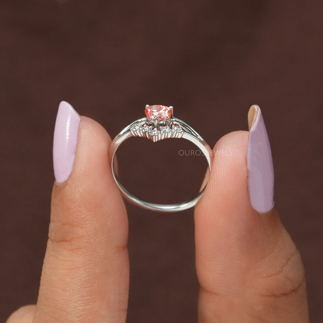 Pink Heart Curved Cluster Diamond Dainty Ring