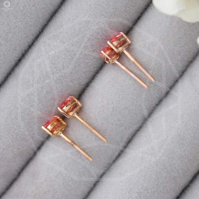 [Back View of Pink Pear Solitaire Diamond Earrings]-[Ouros Jewels]