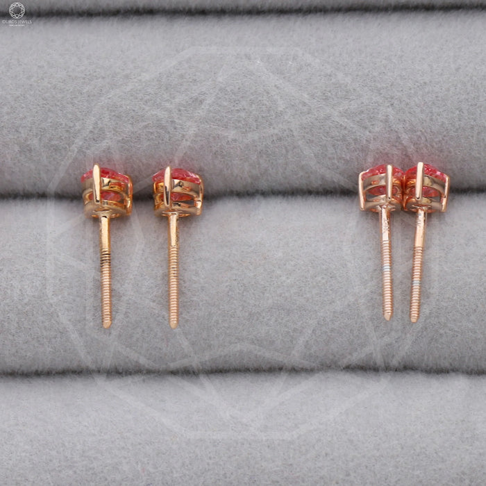 [Back View of PinkPear Lab Diamond Earrings]-[Ouros Jewels]