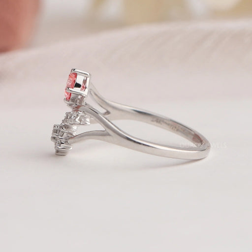 14k white gold split shank of pink round bypass engagement ring