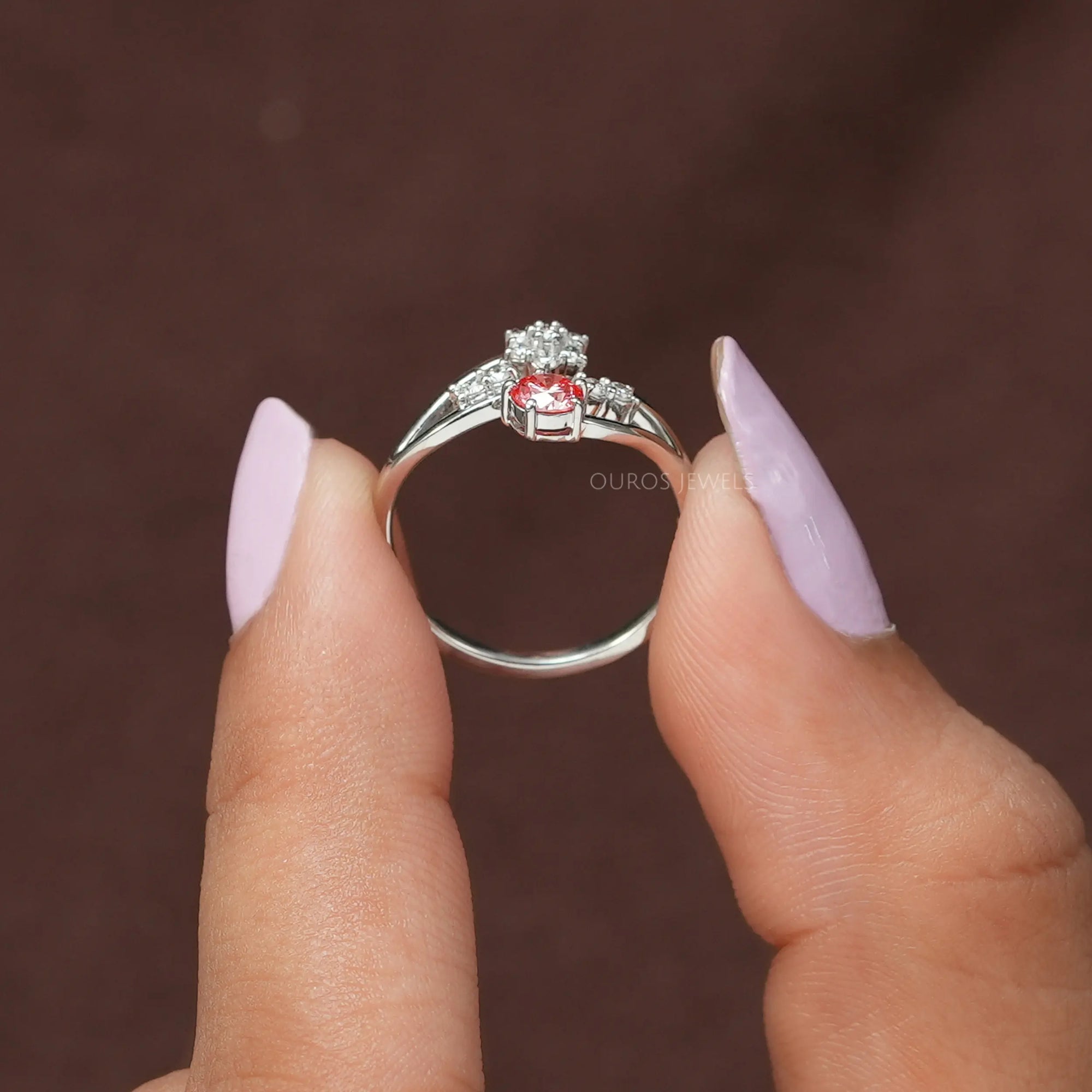 Pink Round Cut Lab Diamond Bypass Set Dainty Ring