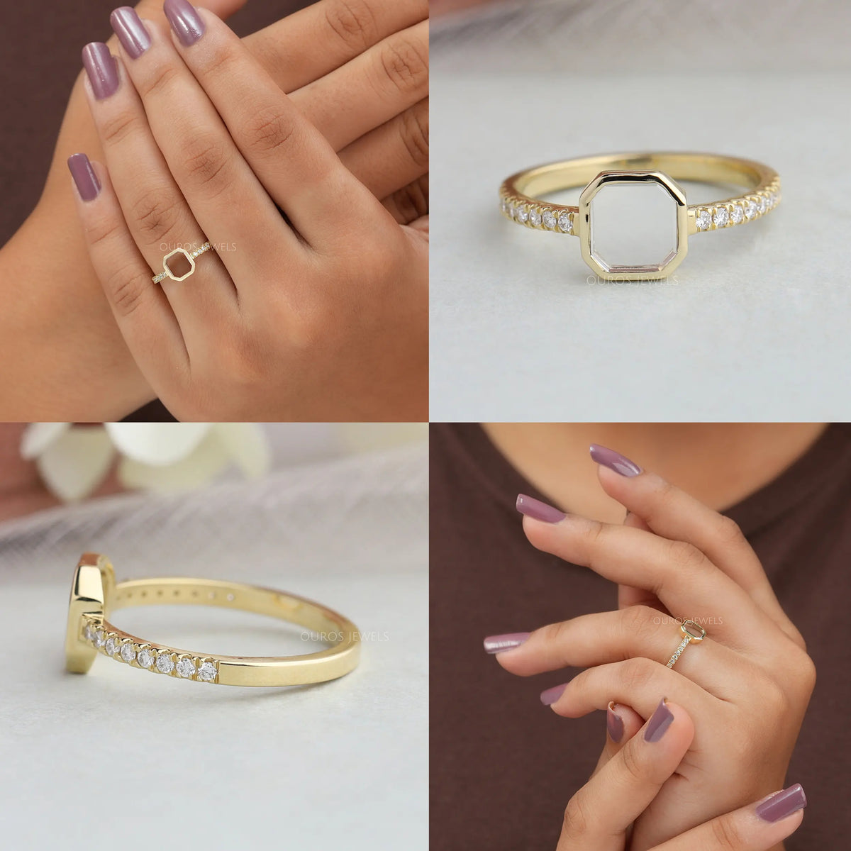 Asscher Cut Portrait Diamond Solitaire Accent Ring