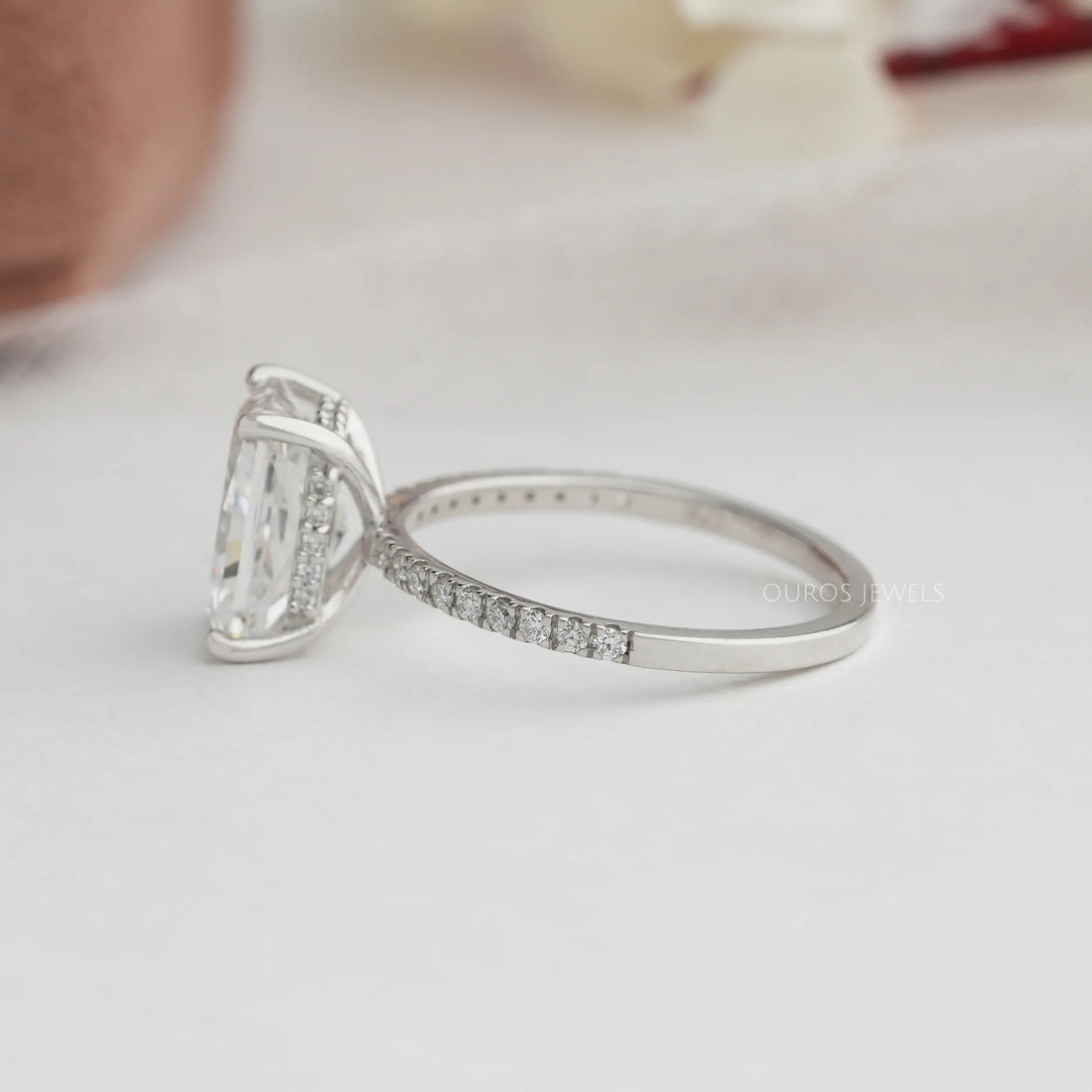 Radiant Cut Hidden Halo Solitaire Accent Engagement Ring