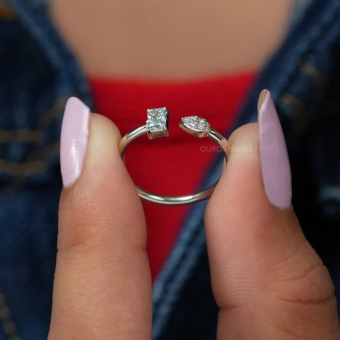 [Radiant and Round Diamond Open Cuff Ring]-[Ouros Jewels]