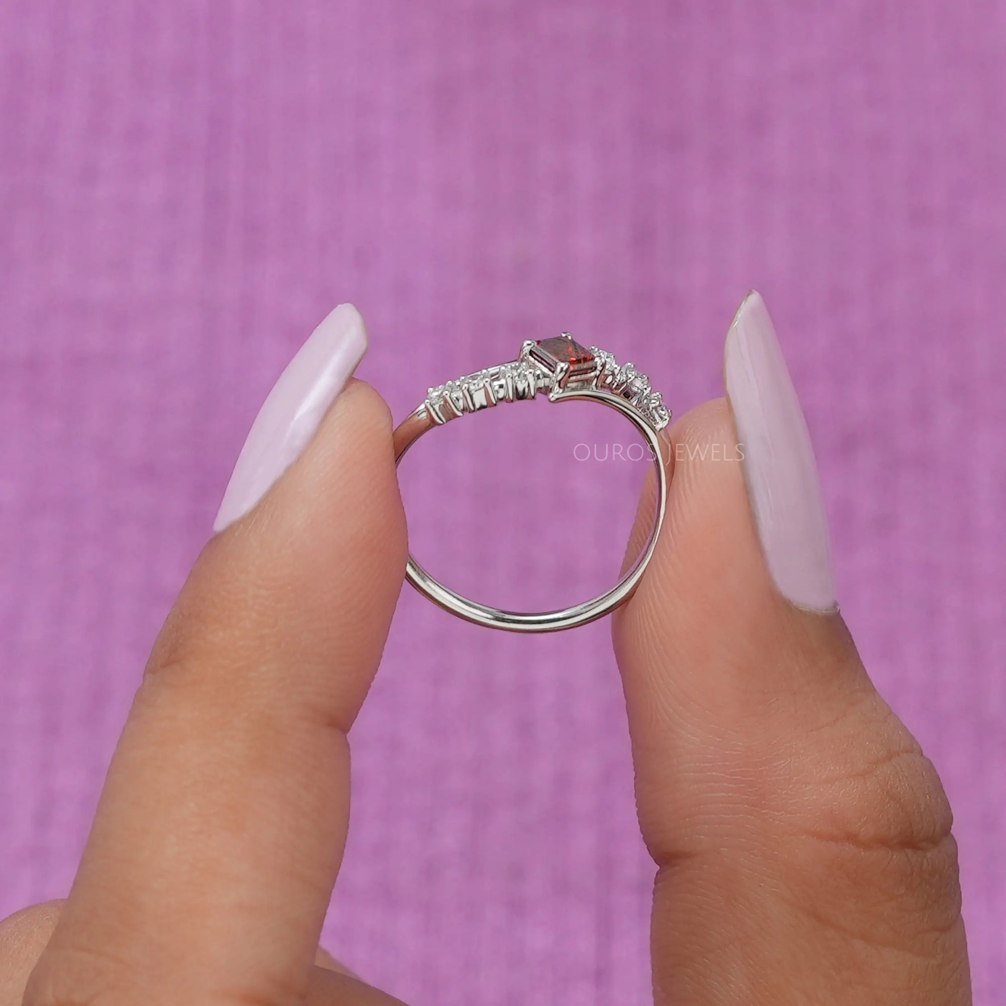 Antique Shape Fancy Red Asscher Diamond Bypass Set Ring