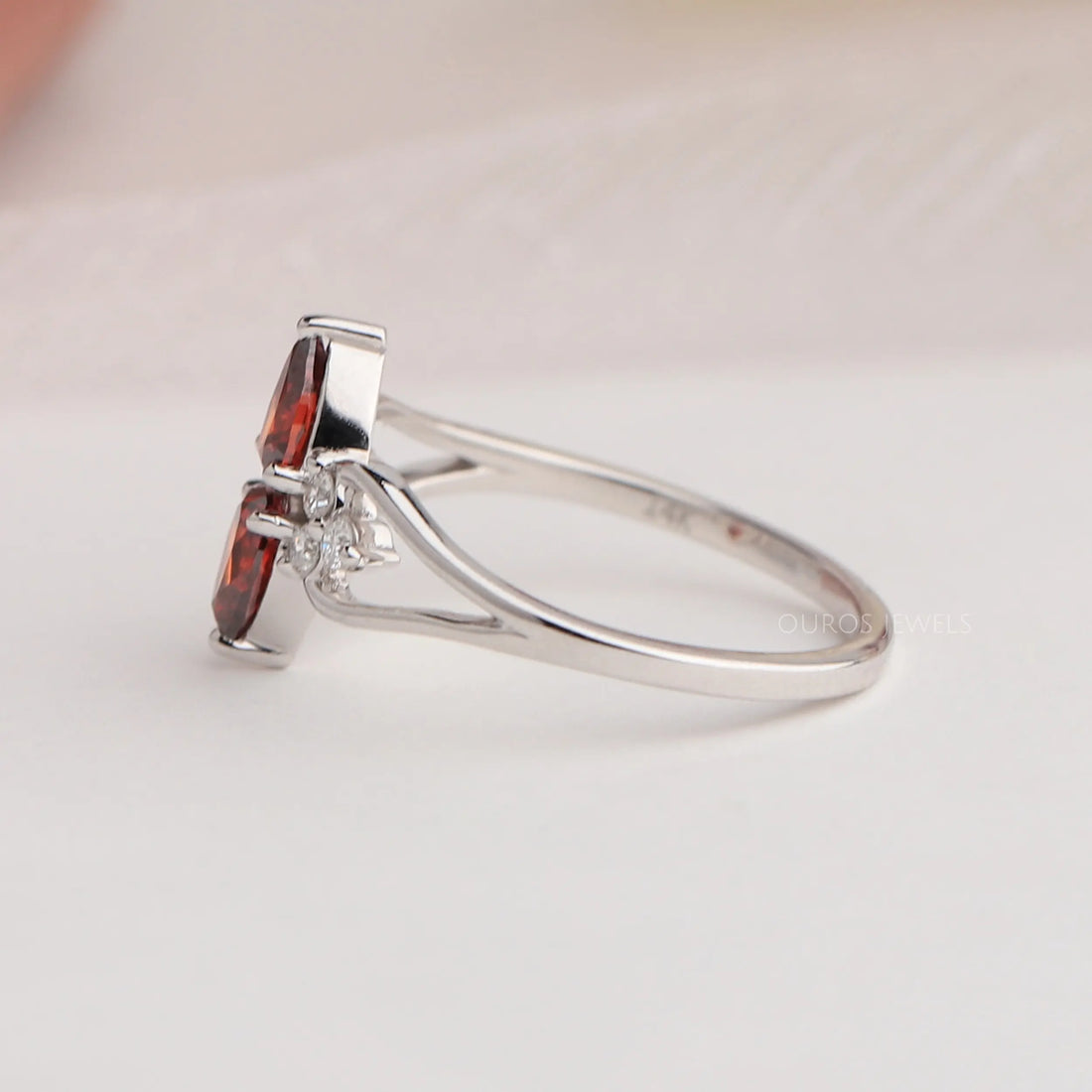 Two Stone Red Pear Diamond Dainty Ring