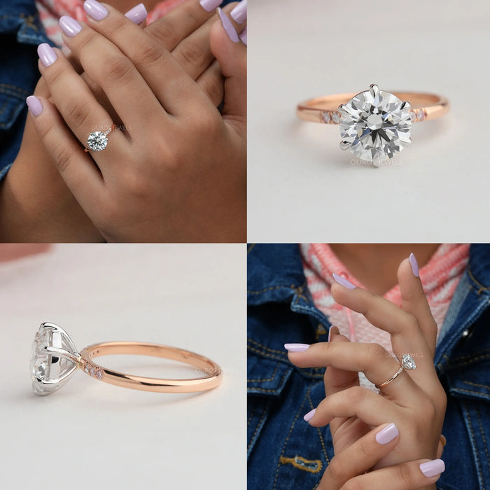 collages of rose-cut round diamond solitaire accent ring with rose gold band