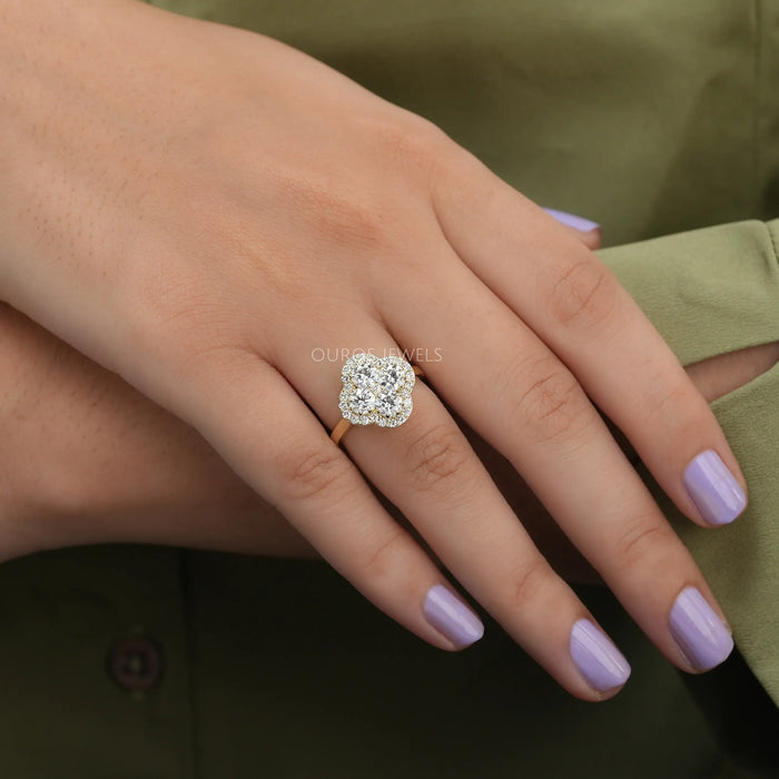 Floral Shape Round Diamond Halo Engagement Ring