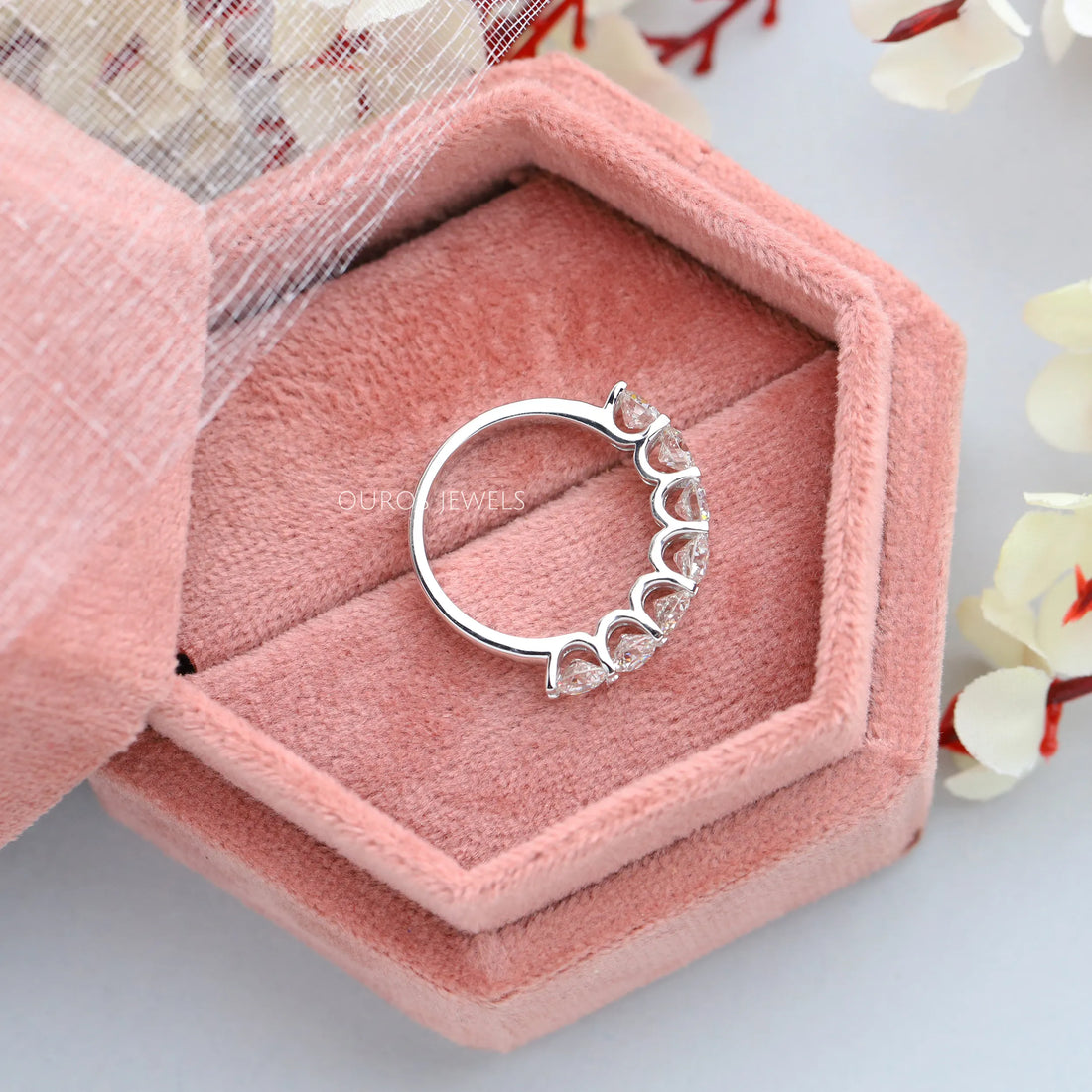 Old European Round Diamond Half Eternity Wedding Band Rings