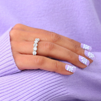 Old European Round Diamond Half Eternity Wedding Band Rings