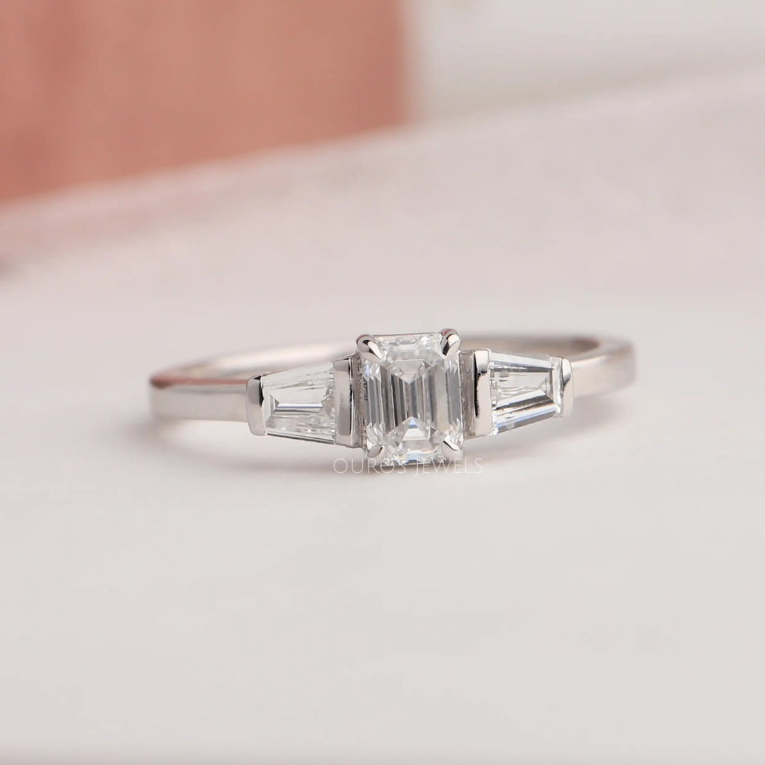Three Stone Emerald Diamond Engagement Ring