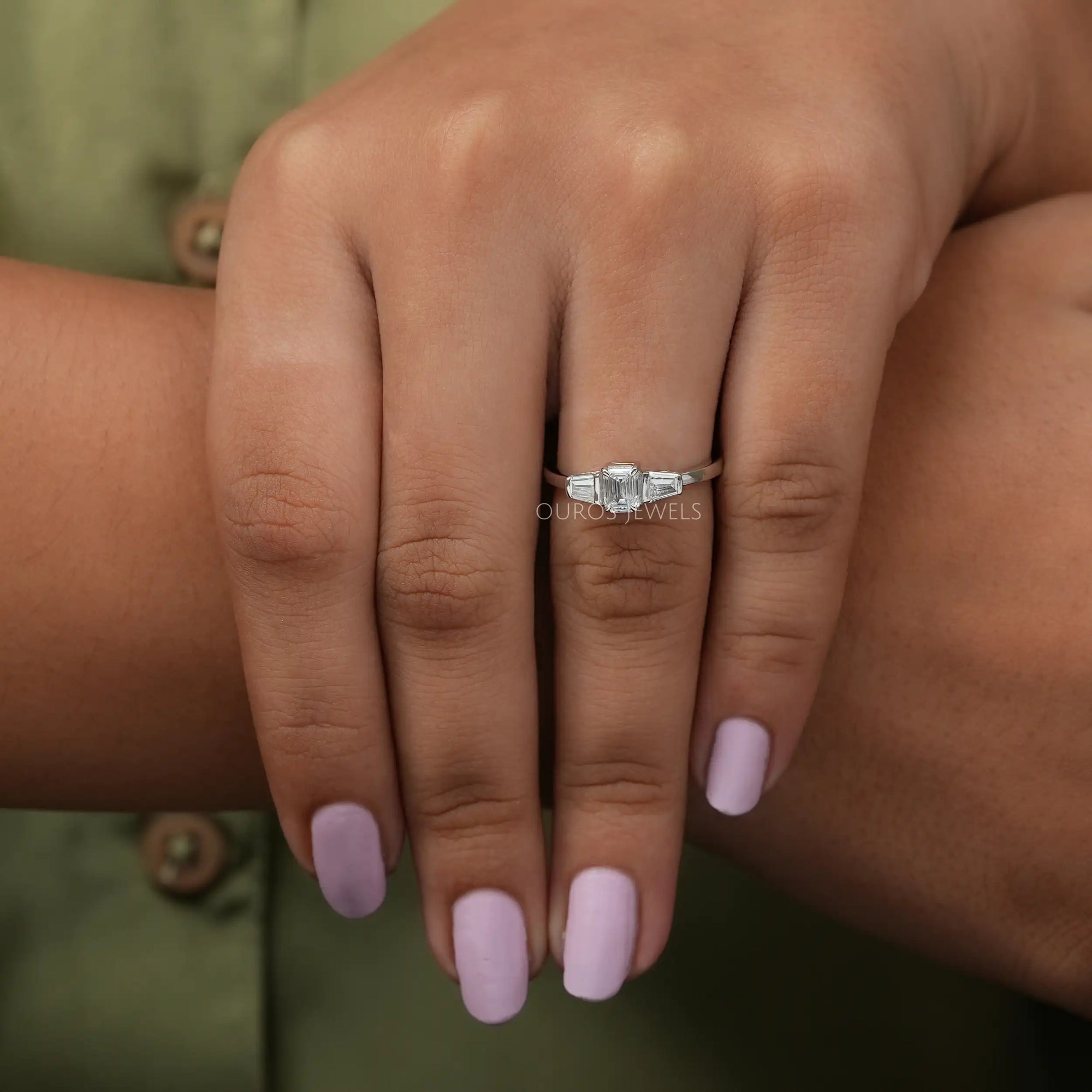 Three Stone Emerald Diamond Engagement Ring