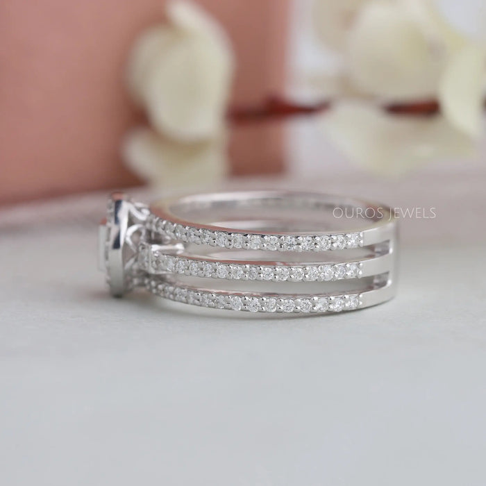 Round Cluster Diamond Triple Shank Halo  Ring