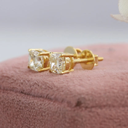 Yellow Cushions Cut Lab Diamond Solitaire Earrings