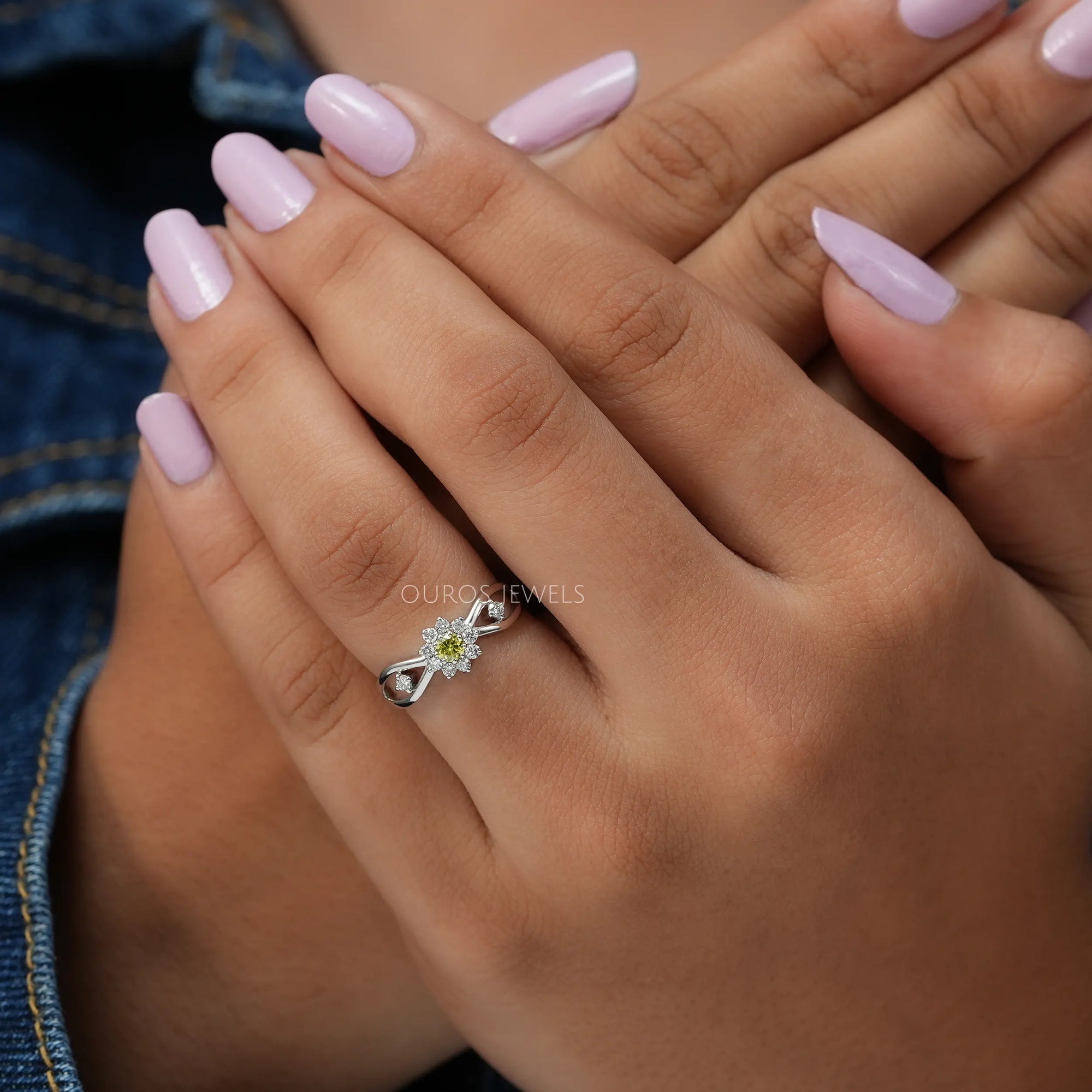 Yellow Round Cut Halo Diamond Anniversary Ring