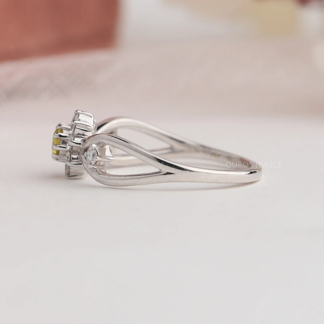 Yellow Round Cut Halo Diamond Anniversary Ring